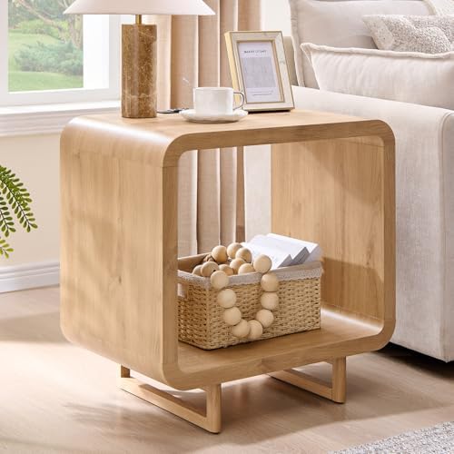 23.6" Modern End Table, 2 Tier Side Table with Charging Station, ...