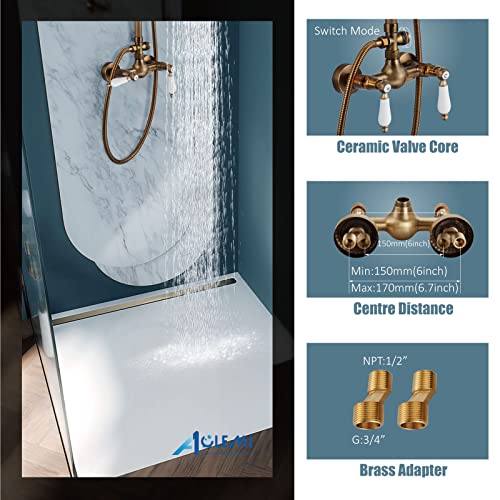 Aolemi Shower Faucet Antique Brass 8 Inch Rainfall Shower Head 12 Inch Extension Tube Included Handheld Spray Shower Fixture Dual Lever Handle Mixer Bathroom Shower System Combo Set Wall Mount #TOP7