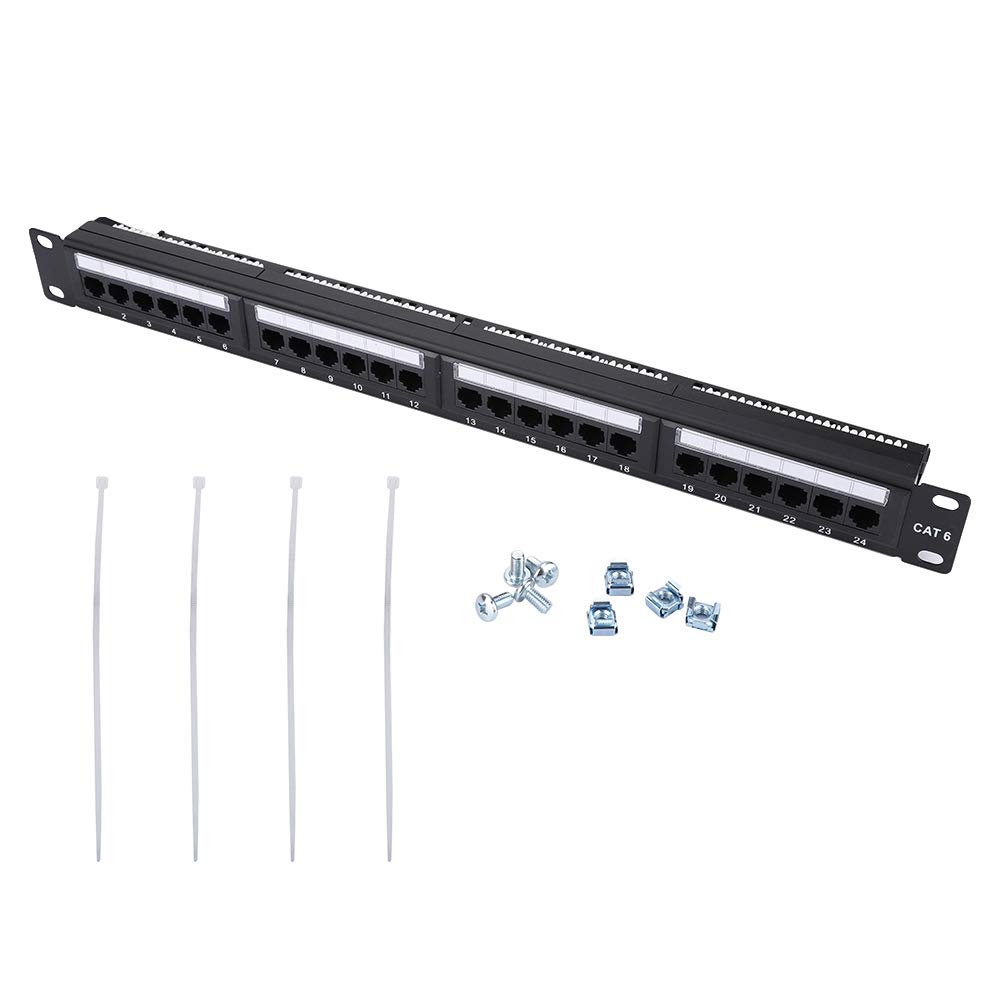 Garsent Data Patch Panel,24 Port Mountable Data Patch Panel Data Hub High Speed CAT6 CAT-6 Network Cable Rack