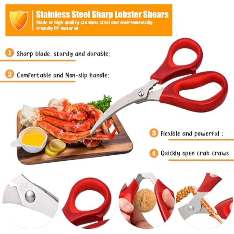 Kitchen Seafood Scissor for Crab Legs, 6 Pack Crab Leg Scissors Lobster Shell Cracker, Lobster Shrimp Crayfish Crawfish Fish Scissors, Seafood Crabs Crackers and Tools