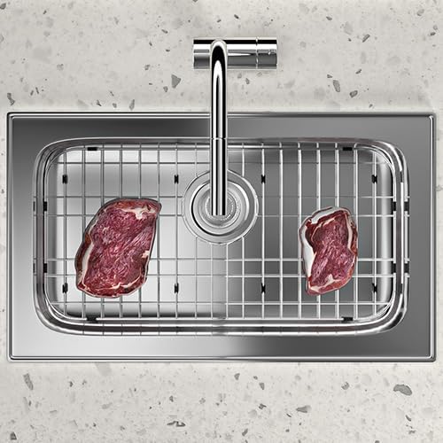 ipegtop sink bottom grid, 23"x 13" stainless steel sink protector with rear drain corner radius 2", sink grate for bottom of kitchen single sink bowl, one-piece 23"x 13", rear drain