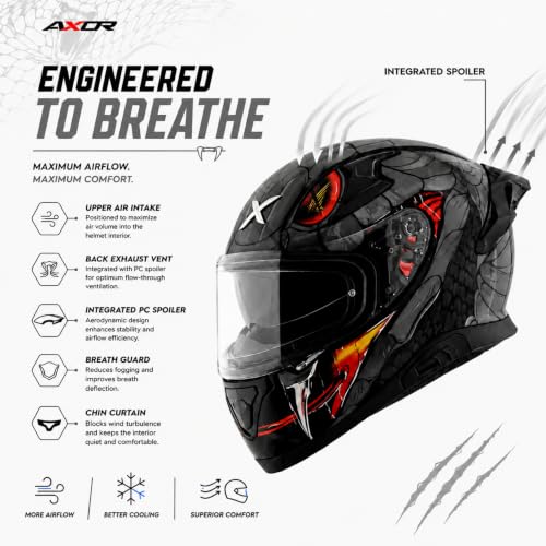 Image of Axor Apex Venomous ISI ECE DOT Certified Full Face Dual Visor Helmet for Men and Women with Pinlock Fitted Outer Clear Visor and Inner Smoke Sun Visor Dull Black Grey(L)
