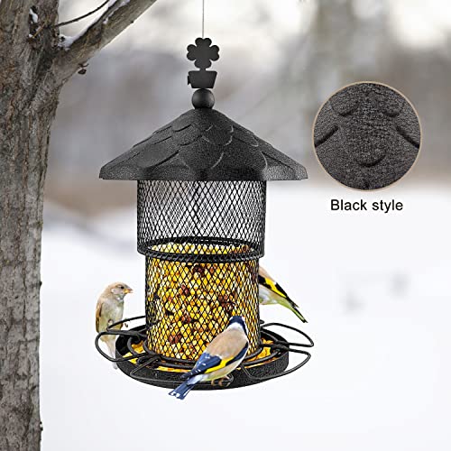 Metal Bird Feeder Tube Hanging Wild Bird Seed Feeder Squirrel Proof Birds Feeder For Outside Decoration, Large Capacity Feeder For Outdoor Garden，Black #TOP6