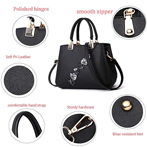 Image of ELDA Purses and Handbags for Women Embroidery Top Handle Satchel Fashion Ladies Shoulder Bag Tote Purse Messenger Bags | Embroidery