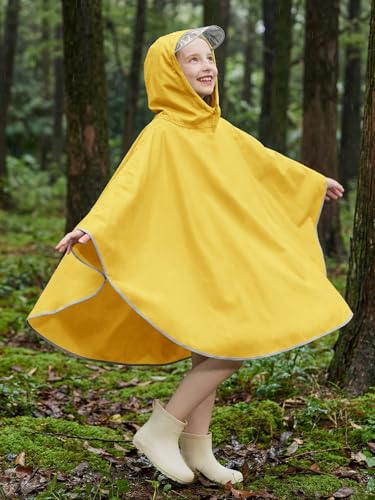 Image of Haloumoning Kids Hooded Rain Poncho Girls Waterproof Lightweight Reusable Raincoat Jacket 4-14 Years