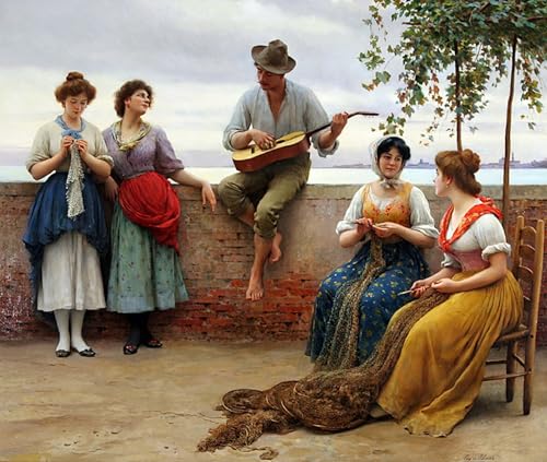 Cuadro mural La Serenata de Eugenio De Blaas, impresión en lienzo de pared 60x90cm