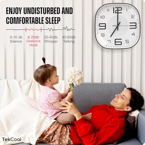 Image of TEKCOOL Plastic Analogue Wall Clock 12 inch Silent Quartz Decorative Wall Clock Non-Ticking Classic Clock Batery Operated Round Easy to Read for Room /Home /Kitchen /Bedroom /Office /Schol-White black:-