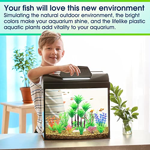 Borlech Aquarium Plants Decorations, Fish Tank Artificial Plastic Tree Plant Decoration Set 10 Pieces (Green) #TOP6
