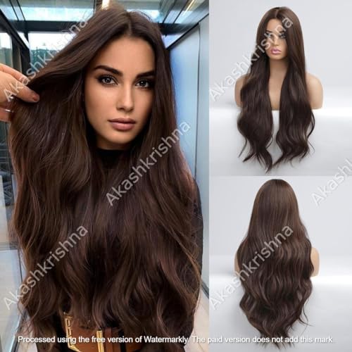 Image of Akashkrishna Ombre Brown Wig For women Long Wavy Synthetic Hair Wig Heat Resistant Natural Looking Hair Wigs For Daily Party Cosplay Use 26 Inch