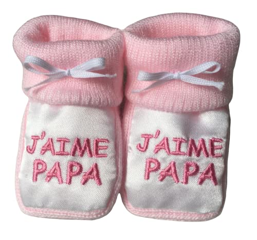 Chaussons bébé brodés J'aime Papa - Rose (Taille unique) Cover