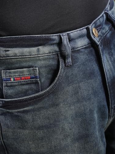 Image of The Indian Garage Co Men's Stretch Fit Mid Rise Baggy Solid Mid-Rise Stretchable Jeans