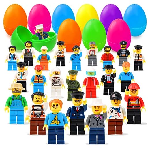 UMIKU 24PCS Easter Eggs + 24PCS Mini Community People Easter Egg Fillers Easter Basket Stuffers Plastic Surprise Eggs Easter Gifts Easter Party Favors for Kids Boys Girls Toddlers