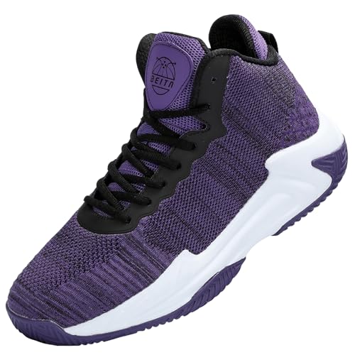 Beita Mens Basketball Shoes High Upper Tennis Sneakers Breathable Anti Slip,Purple, 8