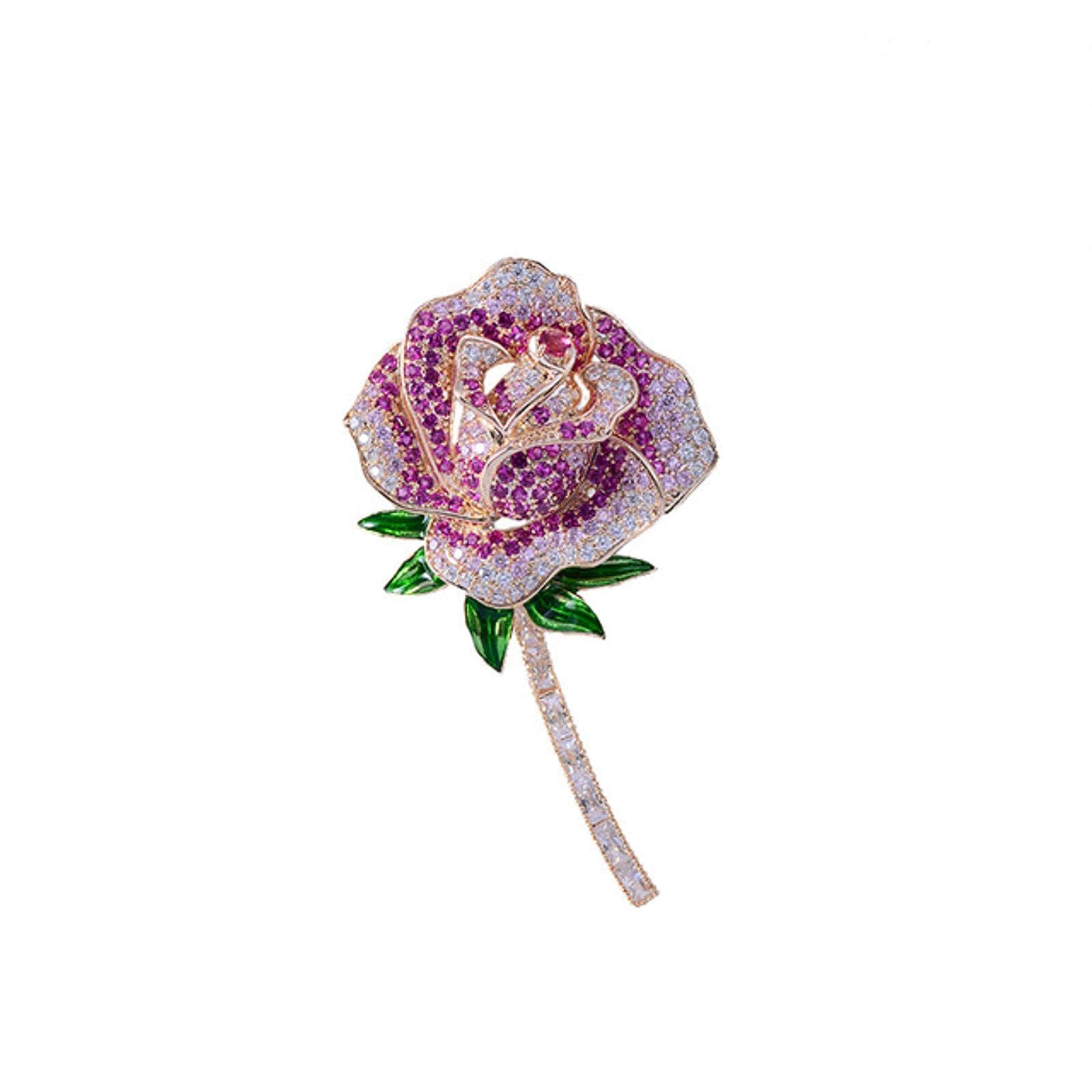 AAA Zircon Brooch Pin for Women's Flower Shape Pins Clothes Scarf Buckle Garment Accessories Fine Jewelry Gifts (Red)