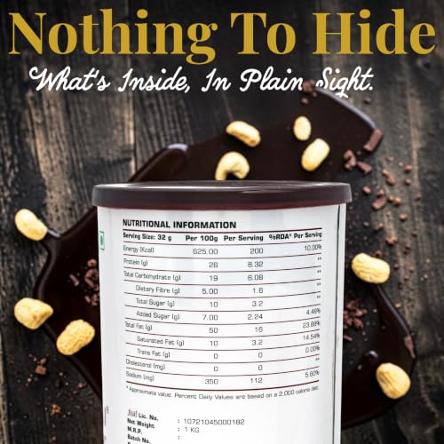 Image of Kollamai Chocolate Peanut Butter 1Kg, Organic 32gm High Protein, Dark Chocolate Crunchy Peanut Butter Smooth Spread, Healthy Delicious, Perfect for Snacks and Fitness