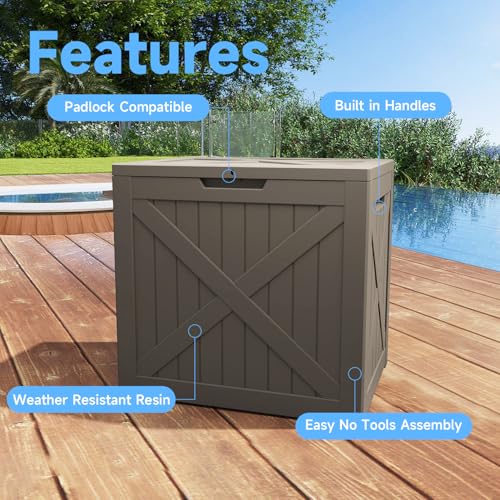 Image of 40 Gallon Outdoor Storage Box Waterproof, UV Resistant Resin Deck Box for Patio Furniture, Outside Storage Box for Garden Tools, Patio Cushions, Grey