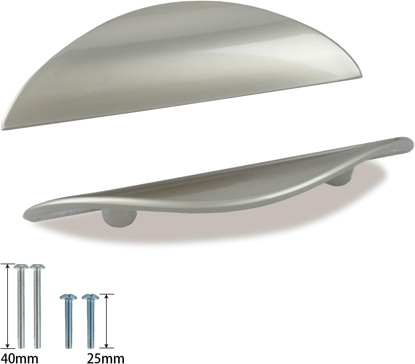 Primst 4 Pack Brushed Nickel Cabinet Pulls, Half Moon Drawer Handles Silver Cabinet Handles, Drawer Pulls, Kitchen Cupboard Handle, Cabinet Hardware 2-1/2in Hole Center(Silver,M-4PCS)