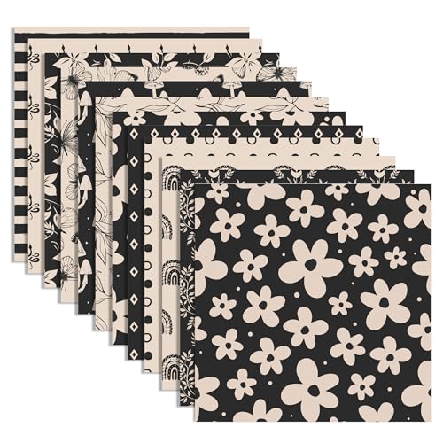 24 Sheets Black White Boho Pattern Pad 11.8'' x 11.8'' Black Boho Scrapbook Paper Pad Black Ivory Beige Retro Bohemian Patterned Double-Sided Cardstock Paper for Background DIY Card Making Origami