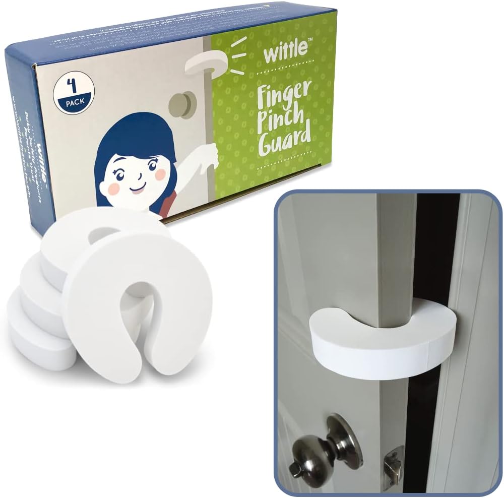 Wittle Baby Proofing Door Stopper - 4pk, Soft EVA Foam Finger Pinch Guard, Prevents Injuries, Slamming Doors, Child or Pet from Getting Locked in Room, White