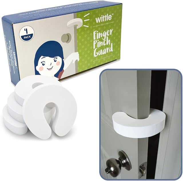 Wittle Door Finger Guards - 4pk. Baby Proofing Doors Made Easy with Soft Yet Durable Foam Door Stopper. Prevents Finger Pinch Injuries, Slamming Doors, and Child or Pet from Getting Locked in Room!