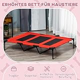 PawHut Hundeliege Outdoor, Erhöhtes Hundebett für Groß Hunde, Kühlende Haustierliege mit Waschbares Mesh robuster Metallrahmen, Haustierbett für Reisen Garten Outdoor, 122 x 92 x 23 cm, Rot