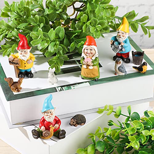 10 Pieces Mini Fairy Gnomes Statue Garden Accessories Kit Miniature Garden Resin Gnomes Hand Painted Squirrel Hedgehog Owl Bird And Bucket Ornament For Plant Pots Yard Lawn Home Outdoor Decorations #TOP5