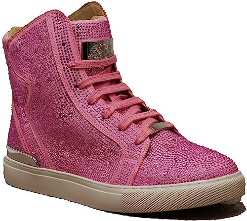 Image of Enzo Romeo Men's Fashion High Top Crystal Shimmer Rhinestone Blink Flat Sneakers Shoes