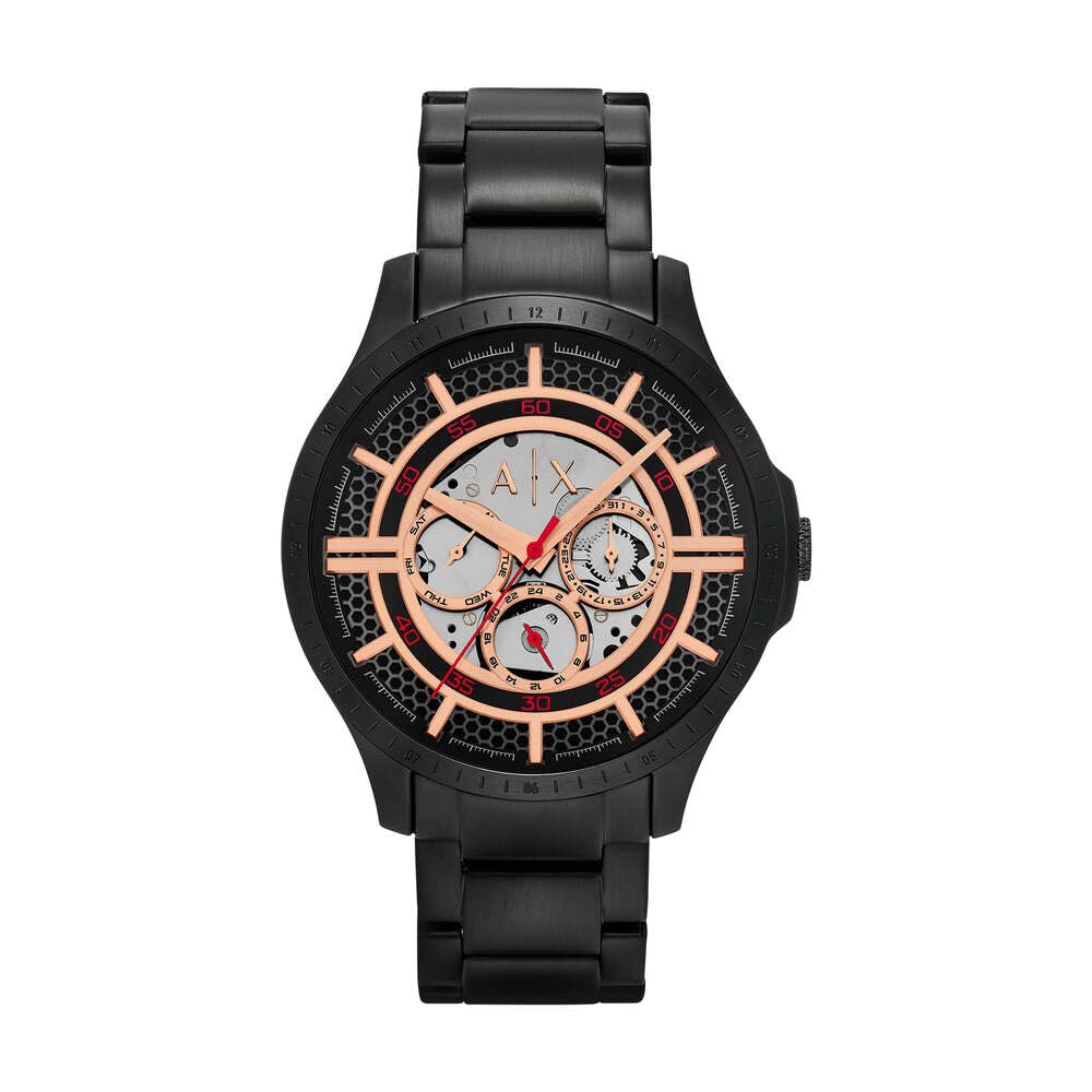Armani Exchange Watch for Men, Quartz Multifunctional Movement and 46mm Case Size with Stainless Steel Strap, Black and Gold Tone
