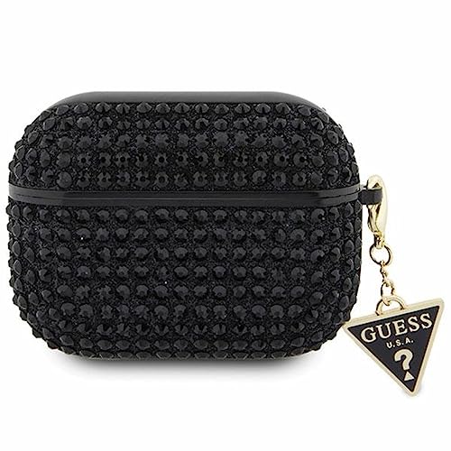 Funda Guess para AirPods Pro Negro Rhinestone Triángulo Charm carcasa protectora de auriculares