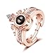 Inf-way I Love You 2-in-1 Open Ring, 100 Languages Projection on Round Onyx Pendant Loving Memory Rings (Crown Gold)
