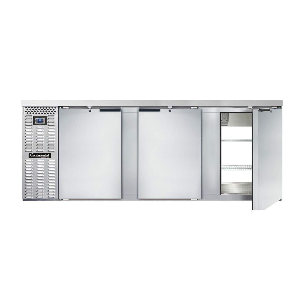 Continental Refrigerator BBC90-SS-PT Three Section Refrigerated Pass-Thru Back Bar Cooler, 90