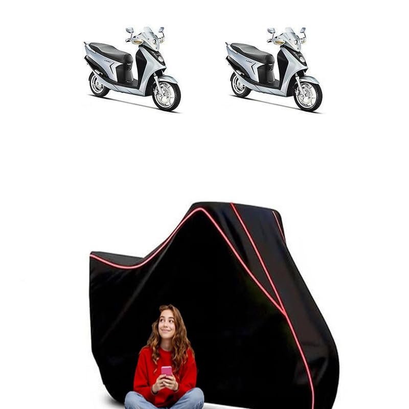 Image of Leap Hybrid SES Scooty Bike Cover Water Resistant Outdoor Use Universal Fit Scooters Motorcycles Heavy Duty UV Protection Dust Rain Scratch Resistant Elastic Bottom Black Blue Piping