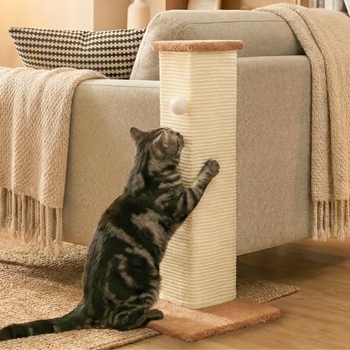 PETKARAY Couch Corner Cat Scratcher 28.5 Sisal Scratching Post for Indoor Cats Corner Wall Scratch Pad for Furniture Protection Plush Base Large