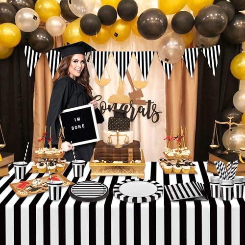 Schwarz und Weiß Gestreift Party Supplies, Schwarz und Weiß Party Dekoration mit Papier Teller Servietten Tischdecke Papier Tassen Fahnen für Geburtstag Hochzeit Baby Dusche Graduierung