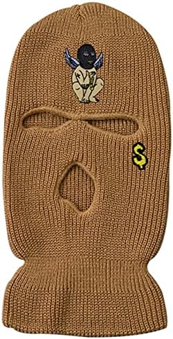 3 Hole AK-47 Balaclava Knitted Full Face Printed Cover Ski Mask Winter Windproof Neck Warmer Thermal Cycling for Men Women(#003 Khaki Brown,One Size)