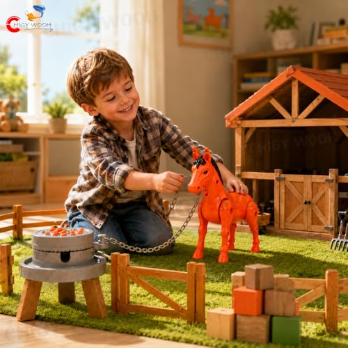 Image of Walking Chain Horse Toy for Kids | Battery Powered Interactive Horse Figure Playset with Rotating Chain Action | DIY Assembly Fun Educational Toy for Boys & Girls Age 3+