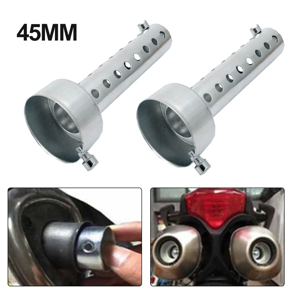 2 pezzi universale 45 mm silenziatore di scarico moto rimovibile marmitta moto può inserire silenziatore deflettore, argento
