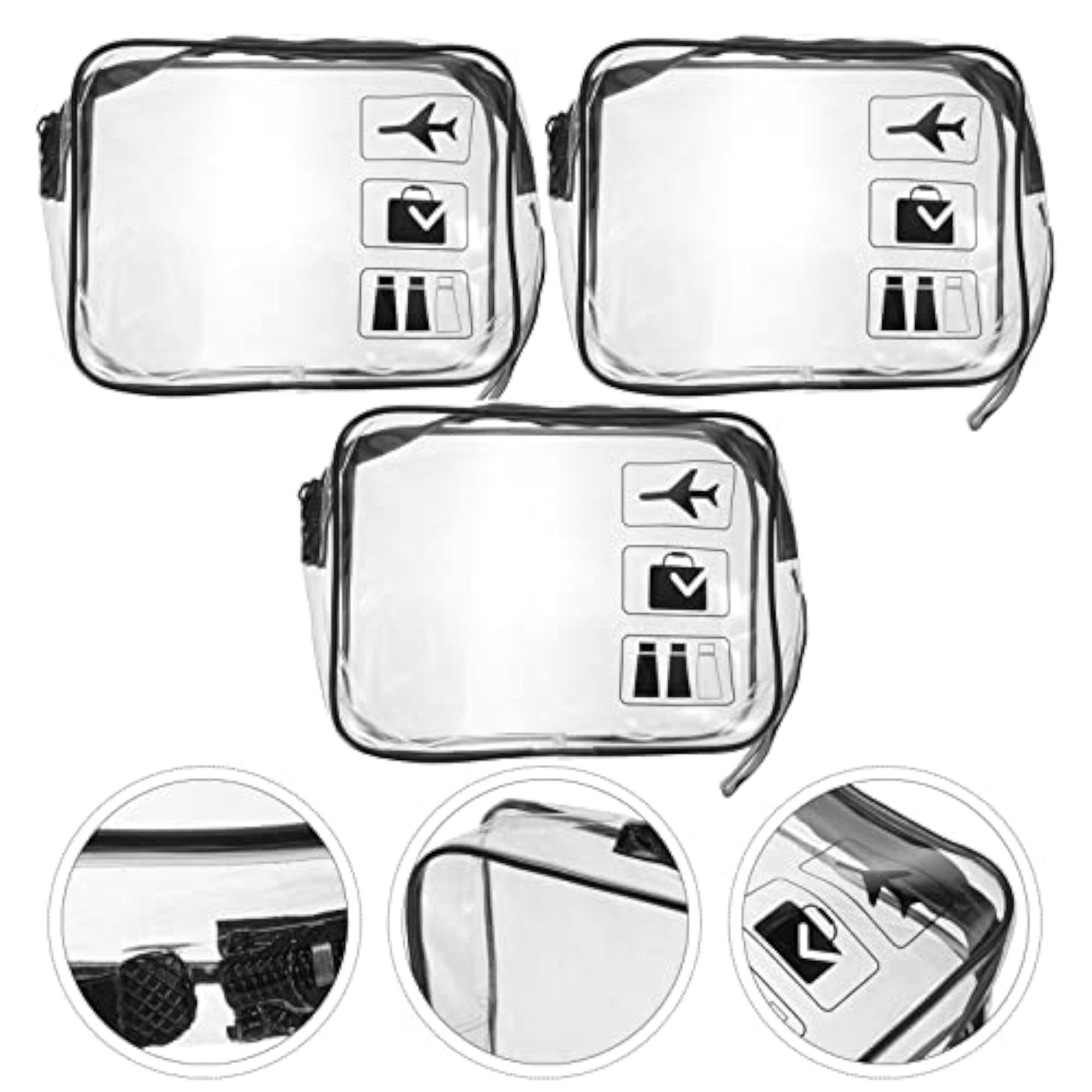 3pcs Clear Makeup Bags Airport Security Liquids Bags