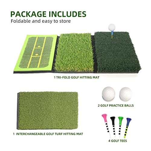 4 In 1 Golf Hitting Mat - Path Feedback Golf Mat Come With 4 Tees And 2 Balls, Golf Training Aid For Practice Driving, Chipping And Swing In Backyard, Gift For Men Daddy #TOP5