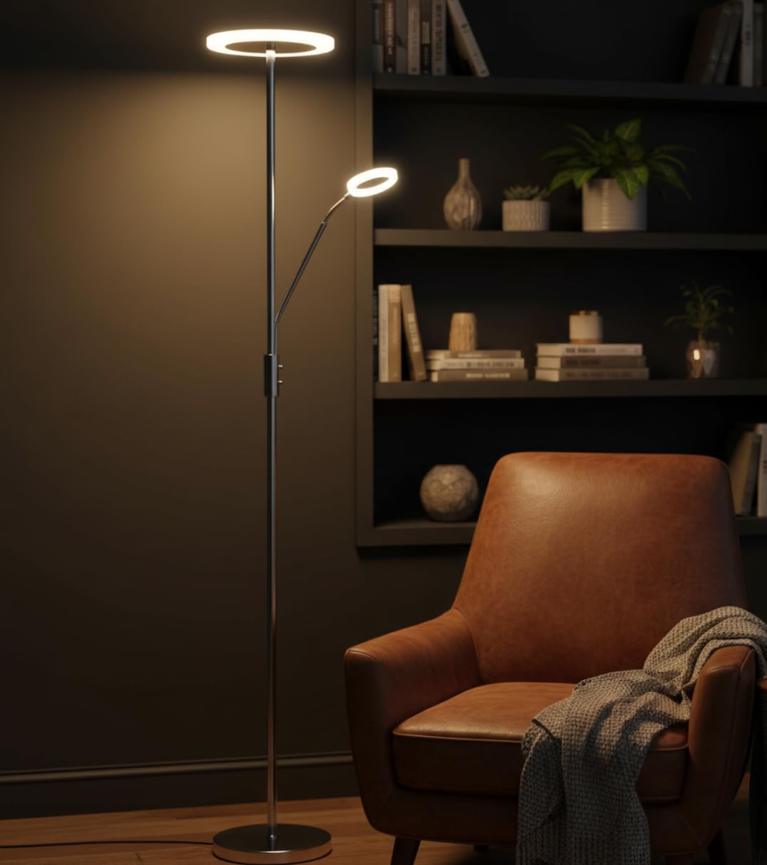 BEL AIR HOME - Lámpara de Pie de Salón Led 26W+6W con Dimmer, BAYANI 3000K 4000K 6500K, Diseño Moderno en Metal, Protección Ocular y Altura de 179cm (PLATA)