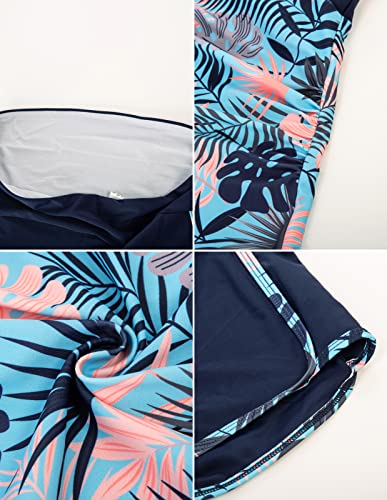 Maternity V Neck Modest Swimwear Back Cut-Out Tankini Swimsuit With Shorts Blue Tropical Print Xxl #TOP4