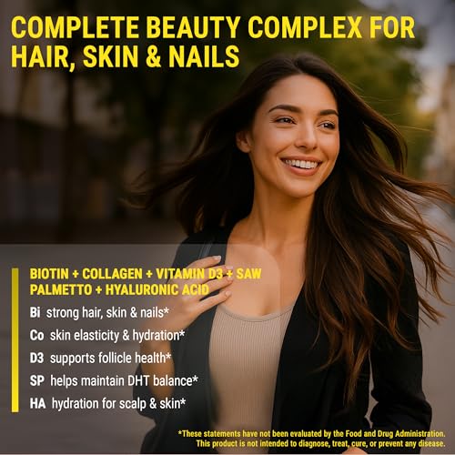 Biotin Gummies with Collagen Vitamin D3 Saw Palmetto & Hyaluronic Acid for Hair Skin and Nails, Hair Growth Supplement for Men & Women | Non-GMO | Gluten-Free | Natural Pineapple Flavor