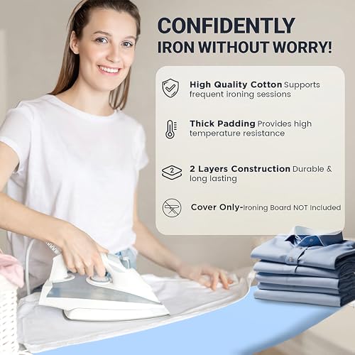 Image of Small Ironing Board Cover and Pad 12 inchx32 inch Small Iron Board Cover with Padding, Tabletop Mini Ironing Board Cover and Pad Small Size, Cotton Canvas, Heat Resistant, Drawstring Closure Blue
