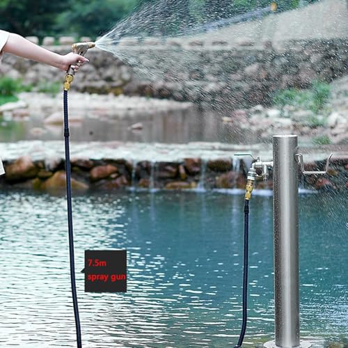 Grifo de agua de acero inoxidable para exteriores con soporte de manguera, grifo de jardín independiente para uso en patio y patio