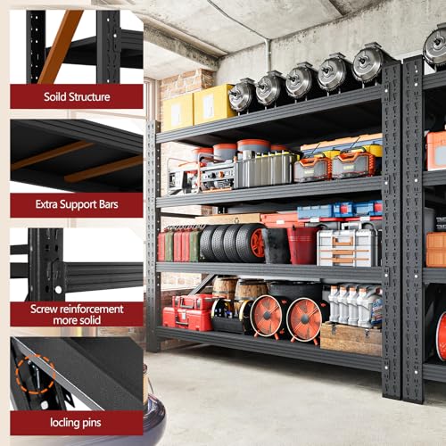 Image of RAVIGIN 5000LBS Storage Shelves,60 inch W Garage Shelving Heavy Duty Metal Adjustable Garage Shelves, Shelving Units Industrial Shelving for Warehouse,60 inch W x 24 inch D x 70 inch H,Black