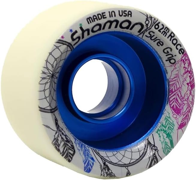 Sure-Grip Shaman Wheels | Made with Urethane & Anodized Aluminum Core | Blue - 89A / Green - 93A / Red - 95A / White 98A Hardness with 62mm * 42mm Dimensions - Attractive & Stylish - Made in USA