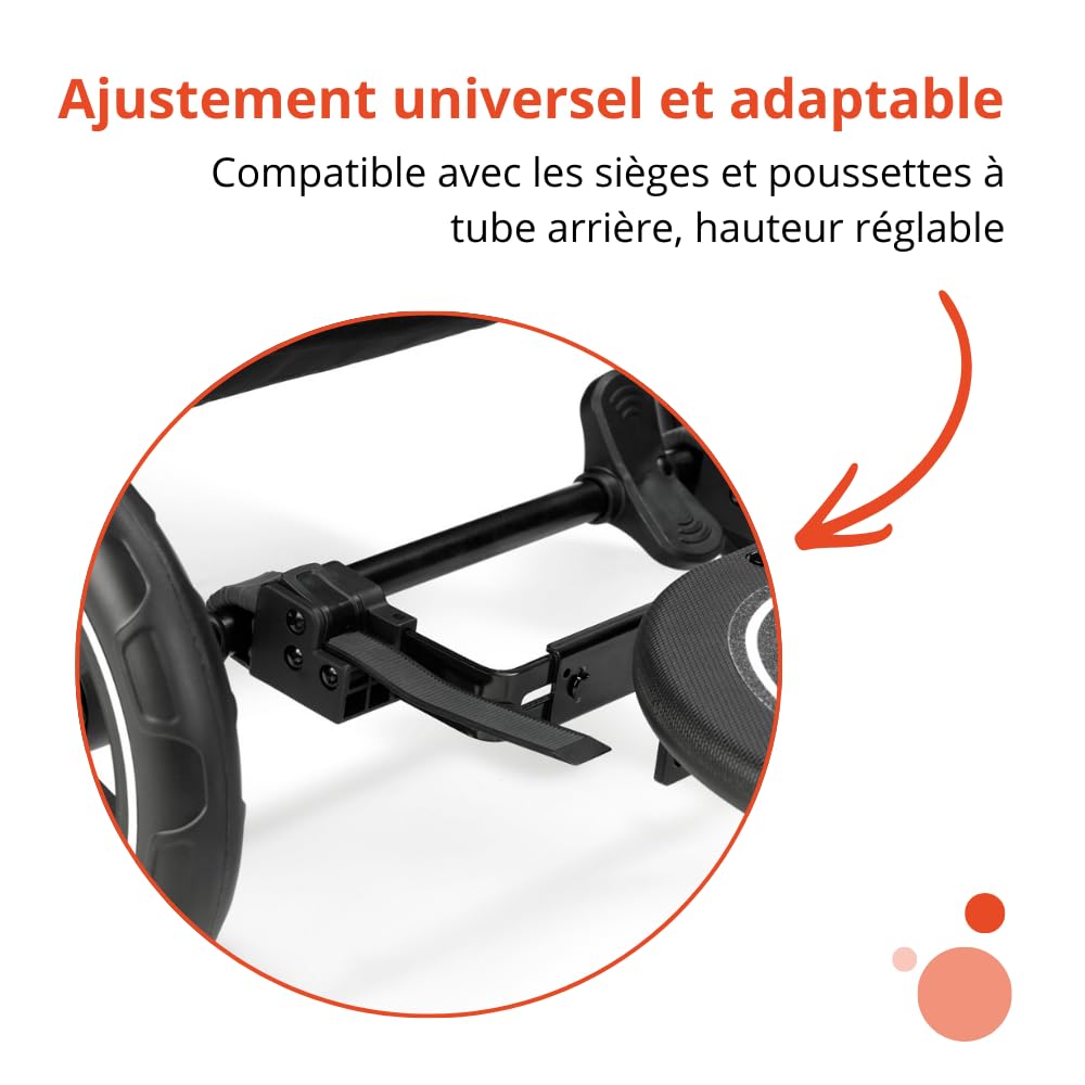Nurse Step Plateforme Universelle pour Poussette, jusqu’à 20 kg, Installation Facile, Pliable, Antidérapante, Roues à 360°, Noir