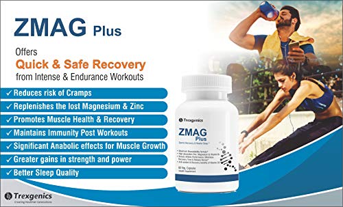 Image of Trexgenics ZMAG PLUS Next Generation Sports Recovery, Restful Sleep complex with Bioactive Zinc & Magnesium Bisglycinate, Active B6 P5P & Vit. D3 Advanced, Bioavailable & Safe (60 Veg Capsules)