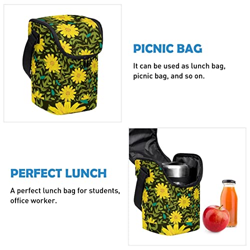 Lonchera para el trabajo y escuela con aislamiento térmico diseño flores amarillas 3