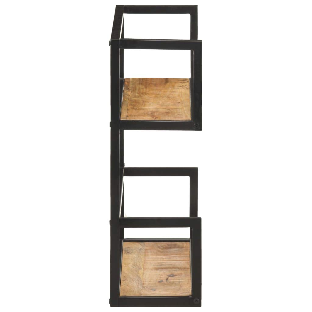 Mensola da parete in legno di mango grezzo 60 x 20 x 60 cm con 2 scomparti e struttura in ferro per libri e blocchi appunti – Robusto scaffale in legno con venature uniche e spazio di